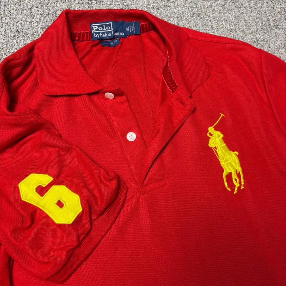 Polo Ralph Lauren Polo Mens XL Custom Fit Red Big Gold Pony Short Sleeve
